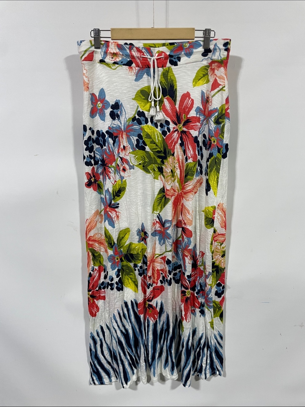 Tommy Bahama White Maxi Skirt with Coral, Navy & Green Floral Print